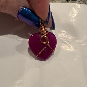 Handcrafted Deep pink dyed Agate Heart Wire-Wrapped Pendant